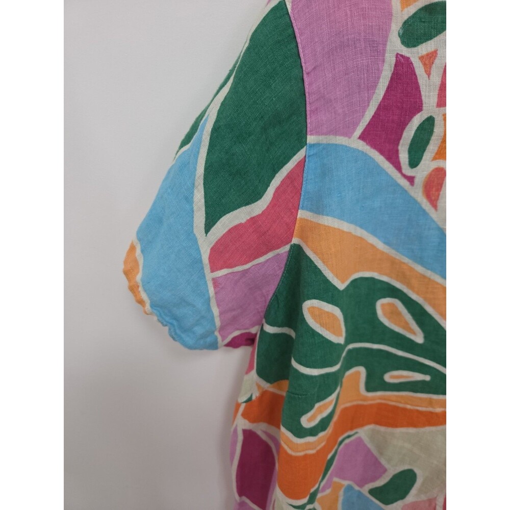 Christopher Siriano Colorful Linen Top2X Short Sleeve Tropical Summer Beachy - Picture 3 of 8
